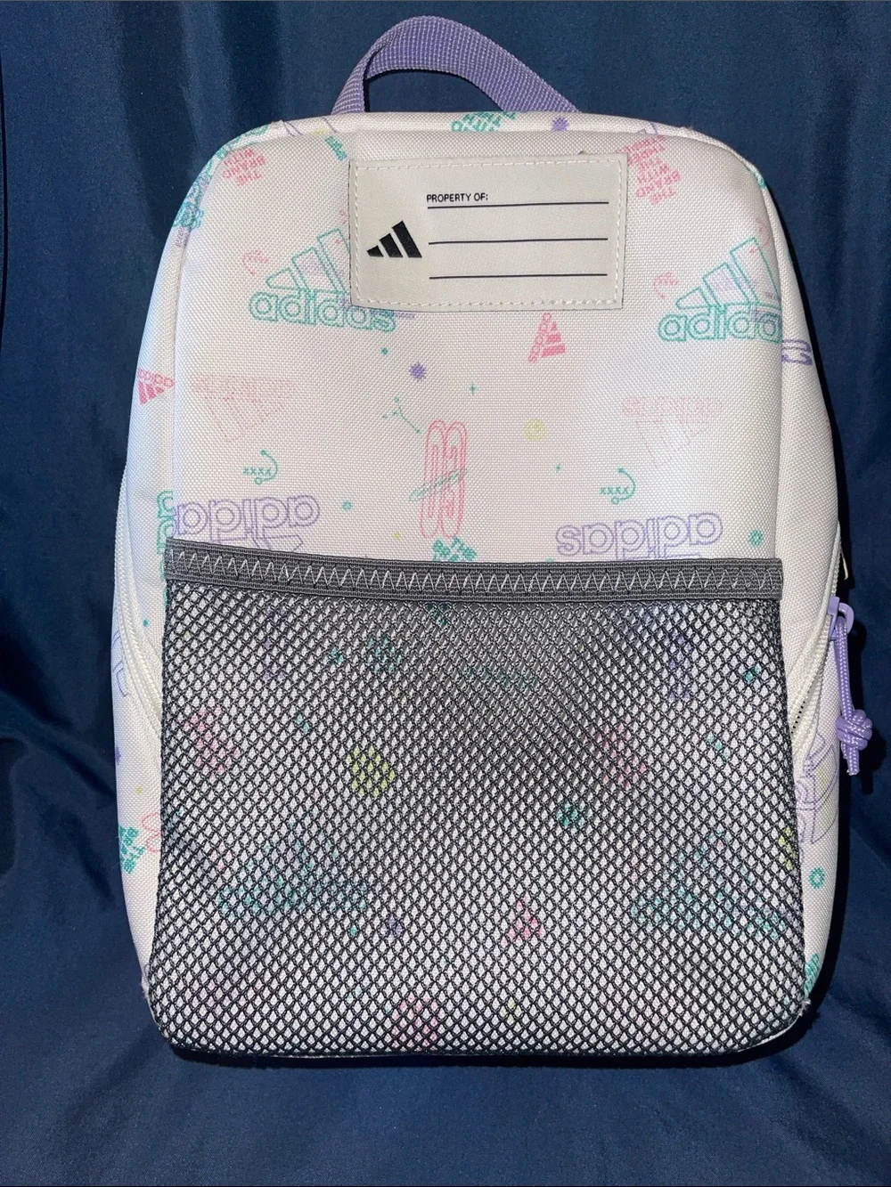 adidas White Lunch Bag with Teal Logo and Pastel Accents